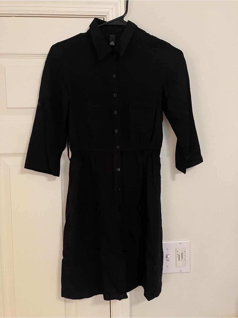 Black Mini Button Down Shirt Dress | Cinched Waist | Belt Loops | Pockets